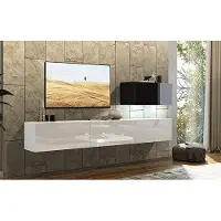 Furnitech Wohnwand Wohnzimmer - Wohnzimmer Möbel mit LED RGB - 16 Farben - Hängend Wohnwand Modern - Regale und TV Schrank (Future C38/HG/WB3 1B - 273 cm)