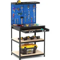 Selius Werkbank mit perforierter Rückwand und Schublade – Tragfähigkeit: 225 kg – 81 x 41 cm – Blau