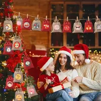 OCreon DIY-Adventskalender-Set 2025-24: Stoffbeutel zum Selbstbefüllen – Mit Holzclips – Kordel und Aufkleber