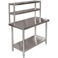 Selius Arbeitstisch aus Edelstahl, 120x60x145 cm, bis 120 kg, Tisch mit zwei hohen Ablageflächen und einer unteren Ablage, Edelstahl-Werkbank mit verstellbarer Tischhöhe