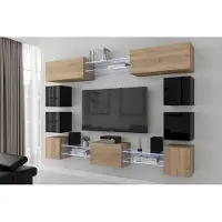 Furnitech Wohnwand Wohnzimmer | Wohnzimmer Möbel mit LED RGB - 16 Farben | Hängend Wohnwand Modern | Wohnzimmer Schrankwand mit Regale und TV Schrank (Future C80N-21SB-HGM40)
