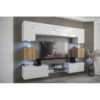 Furnitech Wohnwand Wohnzimmer - Wohnzimmer Möbel mit LED Weiß - Hängend Wohnwand Modern - Regale und TV Schrank (Nowara ANX1-17WDZ-HGM-31-1A)