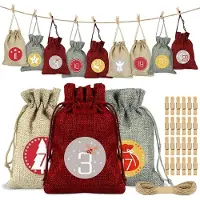 OCreon Adventskalender zum Befüllen - Stoffbeutel für Adventskalender - Weihnachtskalender - Jutebeutel - Überraschungskalender - Für Weihnachten