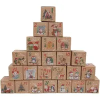 OCreon Adventskalender zum Befüllen – 24 Adventskalenderboxen – Schöne Geschenktüten – Weihnachtsboxen mit Motiven (beige-E)