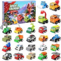 OCreon Weihnachts-Adventskalender für Kinder - 24 cartoonartige Spielzeugautos - Geschenkset mit Fahrzeugen für die Adventszeit - Geburtstagsgeschenk