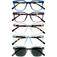 Opulize KOI Lesebrille & Sonnenleser 5er Pack - Rechteckiges Gestell - Schwarz-V