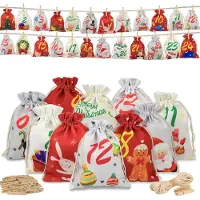 OCreon Adventskalender zum Befüllen mit Stoff – 24 kleine Beutel für Adventskalender, die Sie selbst befüllen können – Stoffbeutel zur weihnachtlichen Dekoration für Kinder