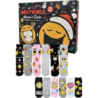 OCreon SmileyWorld Adventskalender mit 12 Paar Socken für Damen – Größe 35-41 – Kalender mit Sneakern und langen Socken – Weihnachtskalender – Geschenk