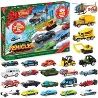 OCreon Adventskalender 2023 für Kinder mit Spielzeugautos aus Metall – Fahrzeuge – Baustellen – Spielzeug-Lkw aus Legierung