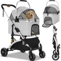 Selius Hundebuggy – 2-in-1-Kinderwagen – Für Haustiere – Klappbar – Abnehmbarer Transportkorb – und Autositz