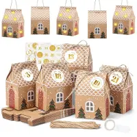 OCreon DIY-Adventskalender zum Befüllen - 24 Adventskalender - Häuschen mit Zahlenaufklebern - Lichterkette - Weihnachtskalender 2025 - Selbst gestalten