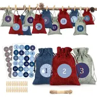 OCreon Adventskalender aus Stoff – 24 Stück – Stoffbeutel mit Aufklebern mit Adventszahlen – Weihnachts-Adventskalender aus Jutebeuteln