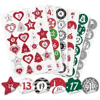 OCreon (6 x 24 Aufkleber) – Dekorationen für DIY-Adventskalender-Ideen – 4 cm große Sterne und runde Aufkleber zum Selberbasteln für Adventskalender und Weihnachten