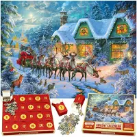 OCreon Originaler Puzzle-Adventskalender 2025 – Weihnachtsmagie – 24 Puzzles mit jeweils 1008 Teilen – Zählen Sie die Tage bis zu den Weihnachtsferien – Ideal für Kinder, Erwachsene und die ganze Familie