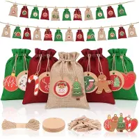 OCreon Adventskalender zum Befüllen – 24 Stück – 18 x 13 cm – Selbstgemachte Adventskalender-Säckchen – Große Säckchen zum Befüllen – Ideal für die Adventszeit