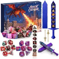 OCreon DND Adventskalender mit Polyeder-Würfeln, 2026-teilig, mit 2 schwarzen und 2 gläsernen Würfeln
