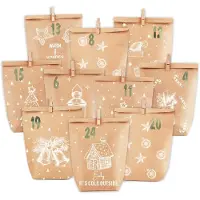 OCreon Adventskalender zum Befüllen – 24 Weihnachtskalender – Geschenktüten – Groß, zum Selbstbefüllen – Kraftpapier-Tüten