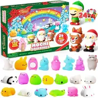 OCreon Mochi-Quietschspielzeug-Adventskalender für Weihnachten – 24 Tage – Adventskalender zum Countdown mit 21 niedlichen Mochi-Quietschefiguren