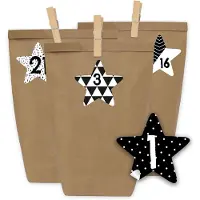 OCreon Papierene Adventskalender-Beutel mit 24 Zahlenaufklebern und Wäscheklammern – Zum Selberbasteln – DIY-Set für Adventskalender – Zum selbst Befüllen