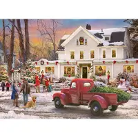 OCreon Adventskalender mit Puzzle "Inn at Christmas" von der Vermont Christmas Company, bestehend aus 1000 Puzzleteilen – 24 Puzzleteile zum Zusammensetzen