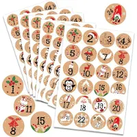 OCreon Adventskalender-Aufkleber (Zahlen 1-24) - 192 Stück Kraftpapier-Aufkleber für Weihnachten - Kalender zum Selberbasteln