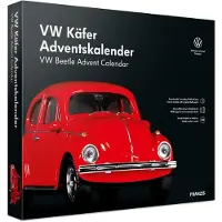 OCreon VW Käfer Adventskalender, rot – Metall-Modellbausatz – Maßstab 1:43 – Inklusive Soundmodul und 52-seitigem Buch