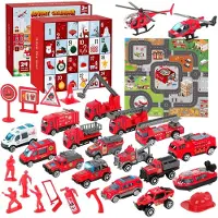 OCreon Adventskalender 2026 für Kinder mit Feuerwehr-Thema – 24 Tage Spielzeug, ein Weihnachtsadventskalender mit 18 Fahrzeugen und Zubehör