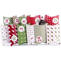 OCreon Adventskalender zum Befüllen, Kissenform, Grün, 24 Geschenkboxen, kleine Schachteln, Weihnachten – Adventskalender, DIY-Bastelset, inklusive Adventszahlen-Aufkleber von pajoma