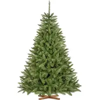 FairyTrees Weihnachtsbaum künstlich 180cm FICHTE Natur mit Christbaum Holzständer | Tannenbaum künstlich mit grünem Stamm | EU