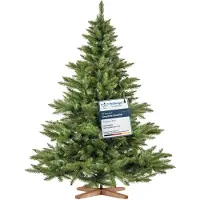 FairyTrees Weihnachtsbaum künstlich 180cm NORDMANNTANNE mit Christbaum Holzständer | Tannenbaum künstlich mit grünem Stamm | EU