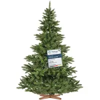 FairyTrees Weihnachtsbaum künstlich 220cm NORDMANNTANNE mit Christbaum Holzständer | Tannenbaum künstlich mit grünem Stamm | EU