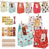 OCreon Adventskalender zum Befüllen – Selbstgestalteter Adventskalender für Kinder und Erwachsene mit 24 kleinen Beuteln – Zahlenschilder – Karten