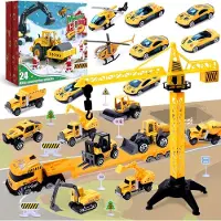 OCreon Adventskalender für Jungen, Auto-Baustelle, Spielzeug, Junge, Ingenieur, Fahrzeuge, Bagger, 24 Tage