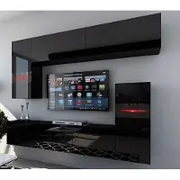 Furnitech Wohnwand Wohnzimmer - Wohnzimmer Möbel mit LED RGB - 16 Farben - Hängend Wohnwand Modern - Regale und TV Schrank (Future C31/HG/B1 1B)