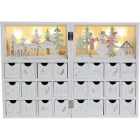 OCreon PE Adventskalender aus Holz, im Buchformat mit 24 Fächern - Beleuchteter Weihnachtskalender mit Dorfmotiv - Weihnachtliche Dekoration zum Befüllen