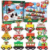 OCreon Adventskalender: 12 Tage. Countdown-Kalender mit 12 Holzwaggons. Magnetische Zugsets für Jungen und Kinder. Weihnachtsgeschenke