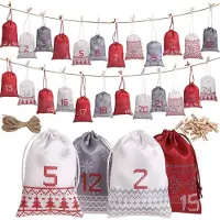 OCreon Adventskalender zum Befüllen – 24 Stoffbeutel – Weihnachtskalender zum Basteln – Jutebeutel