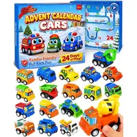 OCreon Adventskalender mit Autos – 24 herausziehbare Autos – Für Kinder von 1 bis 6 Jahren – Adventskalender