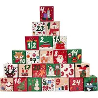 OCreon Adventskalender zum Befüllen mit 24 kleinen Boxen in festlichen Weihnachtsmotiven (rot und grün) – ideal für kleine Geschenke