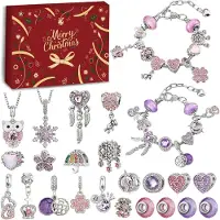 OCreon Adventskalender 2026 für Teenager-Mädchen – Weihnachtskalender – Schmuck – Basteln – Kinder – Armband mit Anhängern – Halskette – Bastelset – Weihnachten