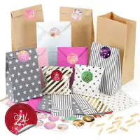 OCreon Adventskalender zum Befüllen - 26 Papierbeutel mit Zahlaufklebern - DIY-Füllung für den Weihnachtskalender - Adventskalender selbst basteln