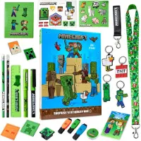 OCreon Adventskalender 2024 für Kinder und Jugendliche – Briefpapier – Notizbücher – Aufkleber – Abzeichen. Adventskalender für Kinder (blau – grün)