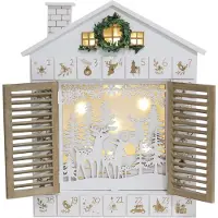 OCreon Adventskalender aus Holz mit LED-Jalousien – Motiv: Rentier – im Waldstil – Weihnachtsgeschenke für Erwachsene