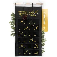 OCreon Adventskalender zum Befüllen – Schwarz – Gold – XXL-Wandkalender (70 x 130 cm) mit 24 Fächern zum Basteln – Für Weihnachten