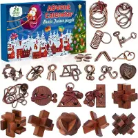 OCreon Adventskalender 2025 für Erwachsene und Kinder – Weihnachtskalender mit 24 Holz-Puzzles und Metall-Denkspielen – IQ-Test-Geschenk für Jungen