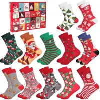 OCreon Paar weihnachtliche Socken für Damen, Adventskalender 2024/2025, gestreifte Damenstrümpfe, Countdown bis Weihnachten