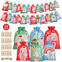 OCreon Adventskalender zum Befüllen für Kinder – Selbst befüllbar – Aus Stoff – Wiederverwendbar – 24 Adventskalender-Säckchen zum Selbermachen mit Zahlen – 2 Größen