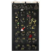 OCreon Adventskalender aus bestickten Stoffen, zum Selbstbefüllen – DIY-Füllung – Weihnachtskalender – Schwarz-Gold – Wiederverwendbar – Zum selbstständigen Aufhängen