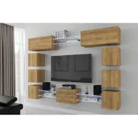 Furnitech Wohnwand Wohnzimmer - Wohnzimmer Möbel mit LED RGB - 16 Farben - Hängend Wohnwand Modern - Regale und TV Schrank (Future C80N-21DZ-M5)