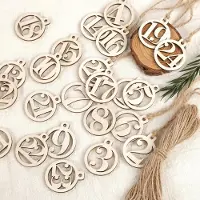 OCreon MOM Adventskalender, Holz-Zahlen 1-24 – Runde Holz-Zahlenanhänger mit Juteband – Zum Basteln und Beschriften von Adventskalender-Säckchen